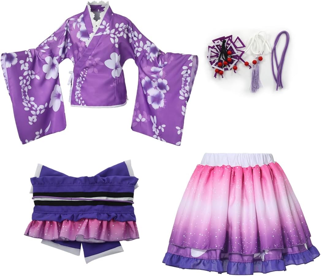 GRACEART Japanese Purple Yukata Kimono Costume Anime Cosplay Robe for Women Girls with Sakura Pattern