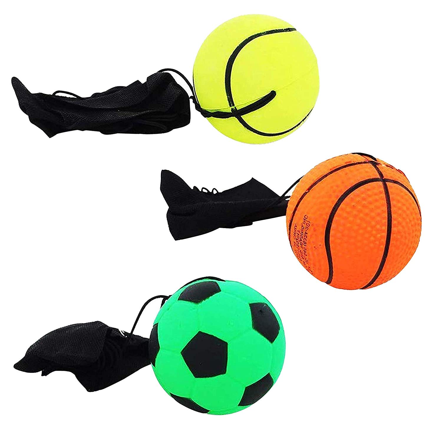 SPOCCO (Pack of 3) Wrist Band Ball, Joy Ball String Ball, Yo Yo Ball Toy | Bouncy Ball Rubber Training Ball Toy for Kids | Return Ball Gift for Kids Birthday Party Gift for Kids