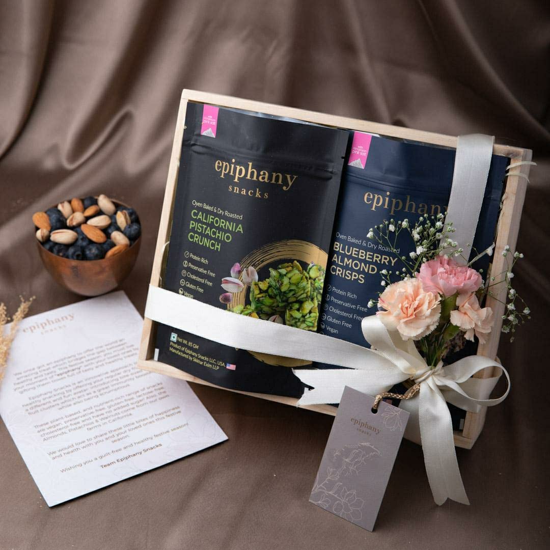 Epiphany Festive Duo Gift Set Pack of 2 Variant Blueberry Almond Crisps, California Pistachio Dry Fruit Bar Crunch | Healthy Dry Fruit Energy Bar Snacks Gift Hamper-image-9