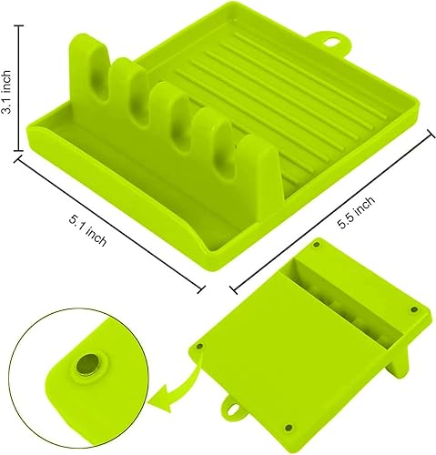 Miniatura 2 de ENIVING - Juego de 2 soportes para utensilios de cocina para cucharas, soporte para utensilios de cocina para encimera, con almohadilla de goteo