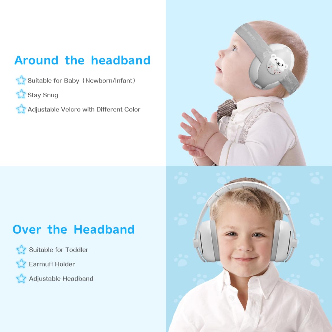 ONITOON Baby Ear Muffs, 2-in-1 Baby Noise Canceling Headphone, Hearing Protection for Babies 0-48 Months, Adjustable Headband