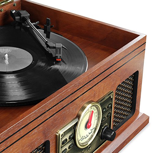 Victrola VTA-250B-MAH 4-in-1 Nostalgic Bluetooth Record Player with 3-Speed Turntable FM Radio and Aux-in Mahogany - Les Beatles, Paul McCartney, John Lennon, RIngo Starr, George Harrison Victrola VTA-250B-MAH 4-in-1 Nostalgic Bluetooth Record Player with 3-Speed Turntable FM Radio and Aux-in Mahogany – Image 3
