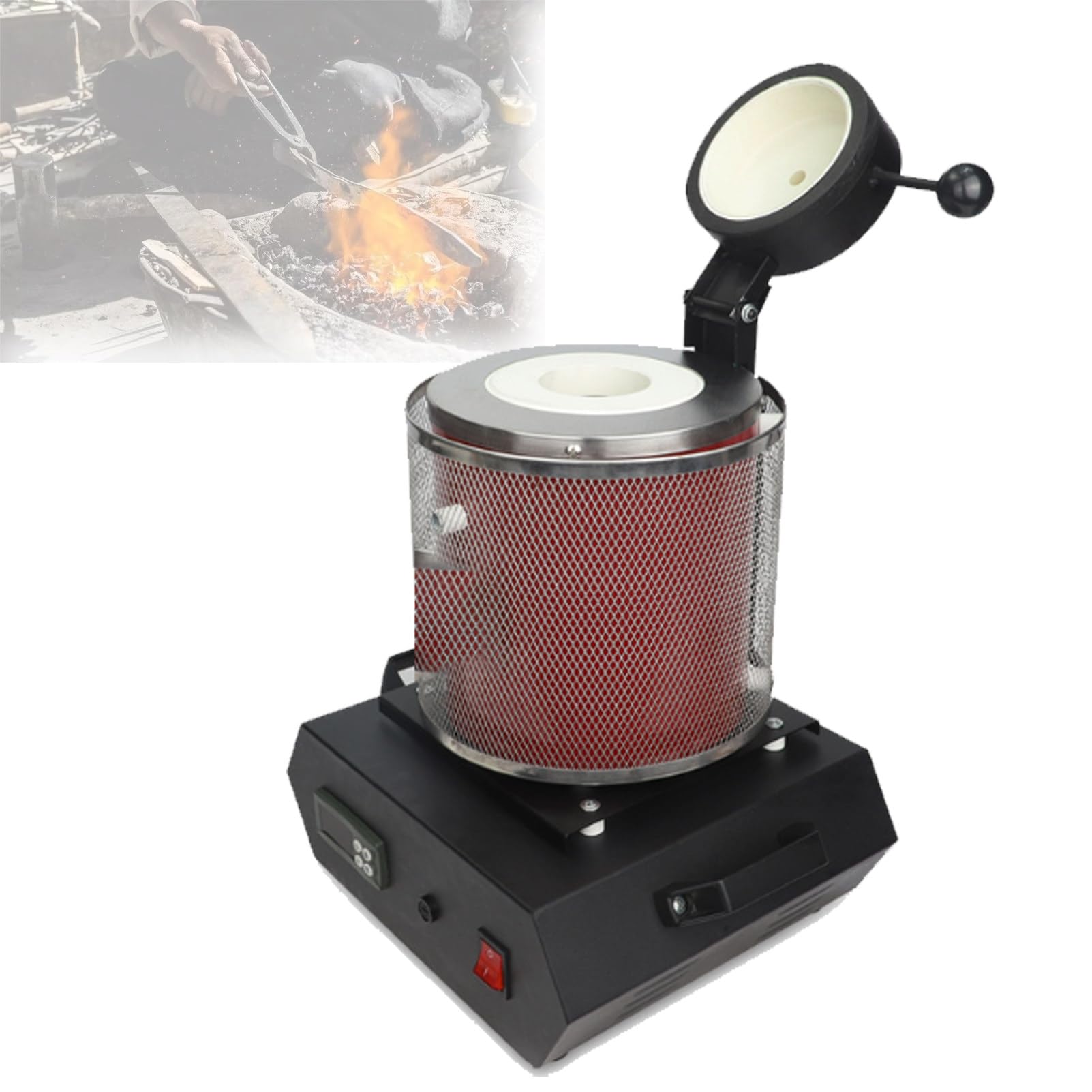 Pnpaea Electric Gold Smelting Furnace, Gold Silver Steel Smelting Machine, 1150℃ Automatic Digital Melting Furnace Machine with Graphite Crucible withSchutznetz-Red2kg