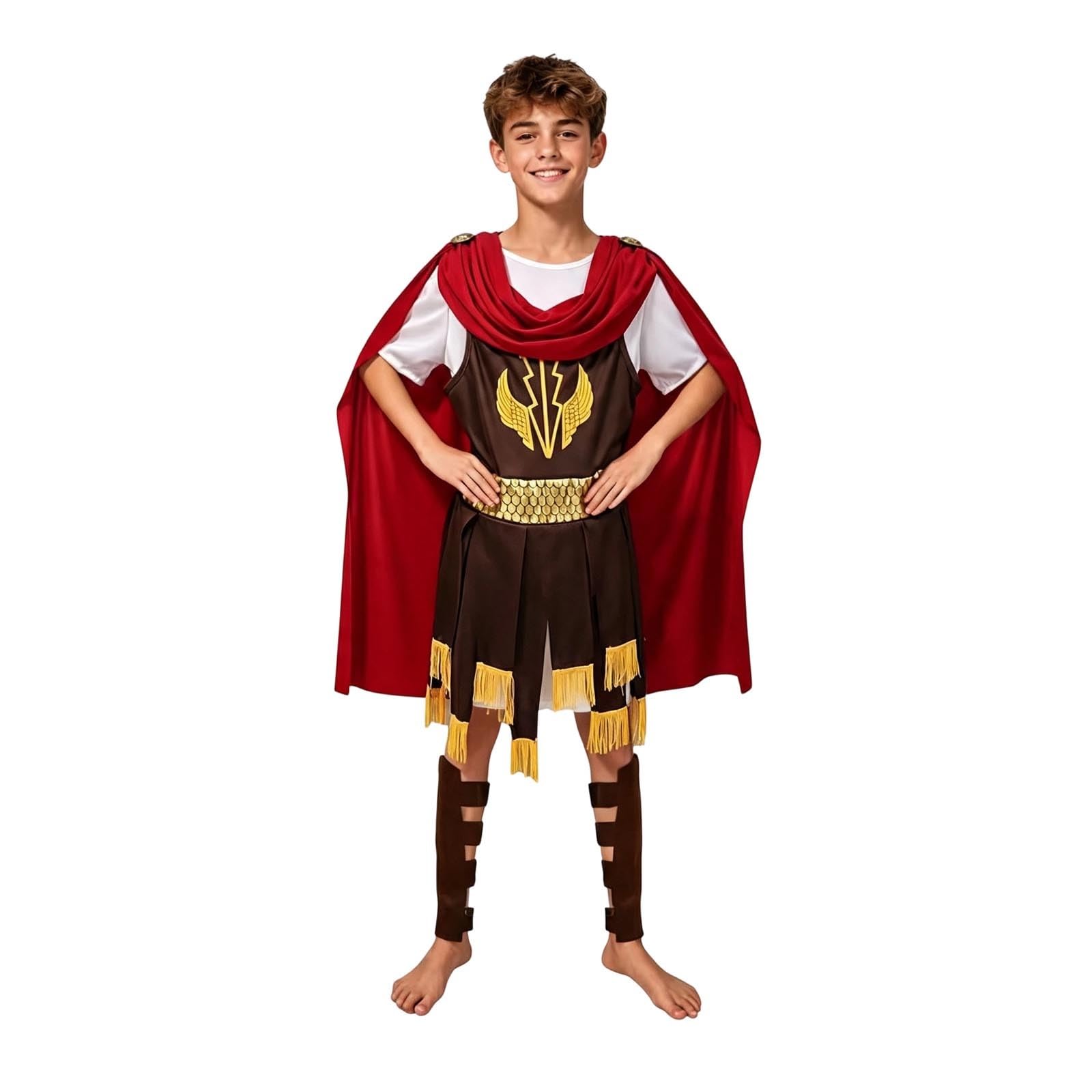 Abito antico per cosplay storico, per spettacoli scolastici, giochi di ruolo, con cintura a tunica ricca di dettagli, perfetta per feste a tema, spettacoli teatrali (marrone, 7-10 anni)