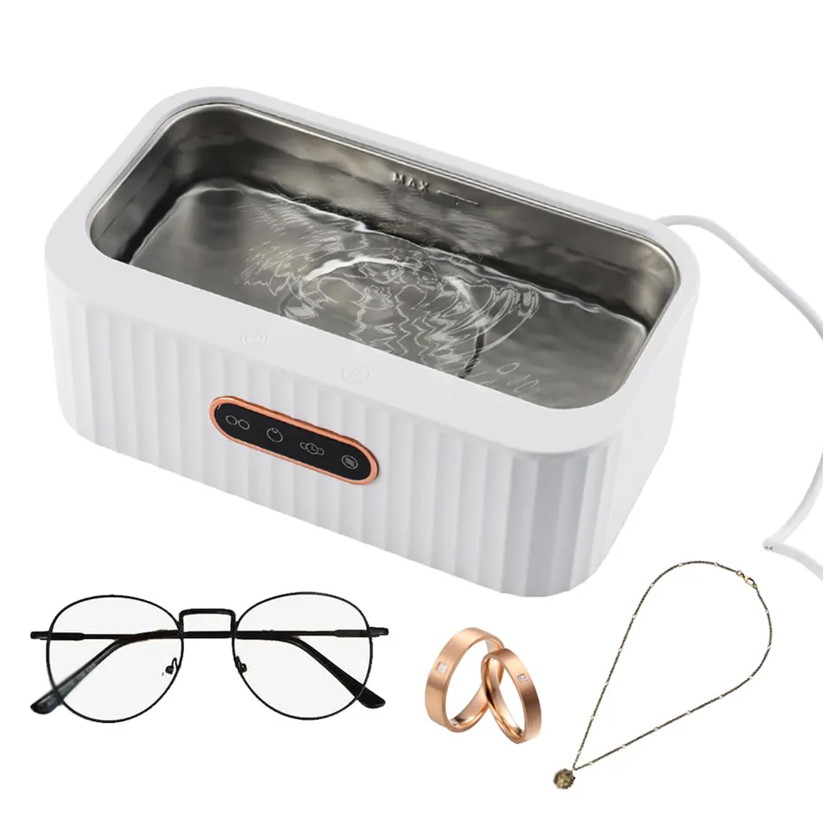 Ultrasonic Jewelry & Glasses Cleaner, pojemność 400 ml, 45 kHz niski poziom hałasu, czyszczenie 360 stopni, 4 tryby automatycznego timera, do srebrnych, pierścionków, sprzedawców detalicznych, złota