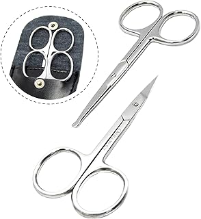 Melwey Pack of 2 Curved & Rounded Blunt Tip Stainless Steel Small Scissors for Eyebrows & Eyelashes, Scissors for Beard Trimming & Moustache, Baby Scissors for Baby Nails, Nose & Facial Hair Scissors.