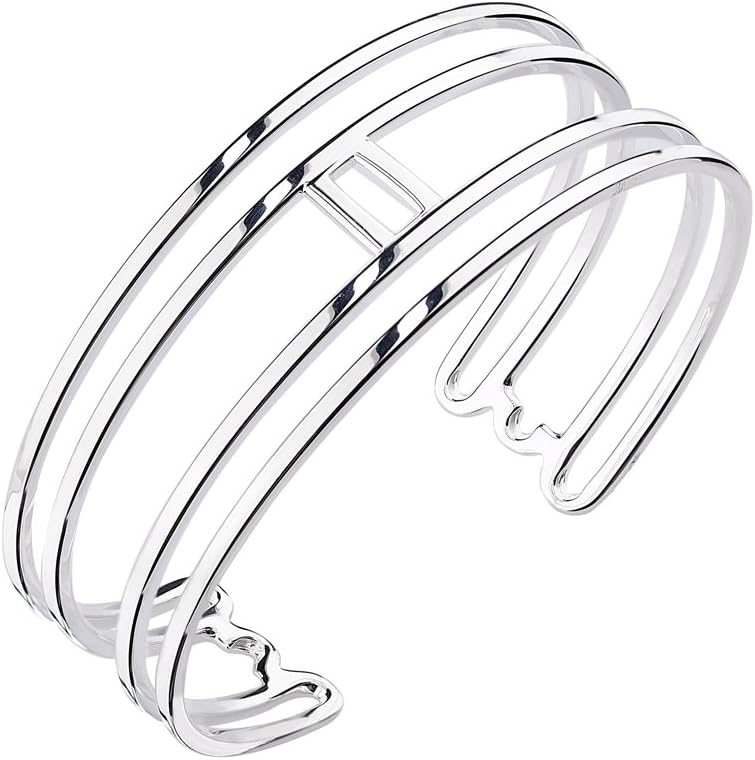 Gold & Honey 1995 G&H Sterling Silver Modern Flat Multi Row Cuff Bangle Bracelet