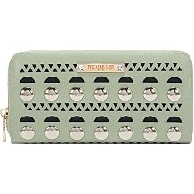 Nicole Lee Vegan Leather Zip-Around Wallet with RFID Blocking, Laser Cut Stud Design, SAGE, 4 Card Slots SAGE