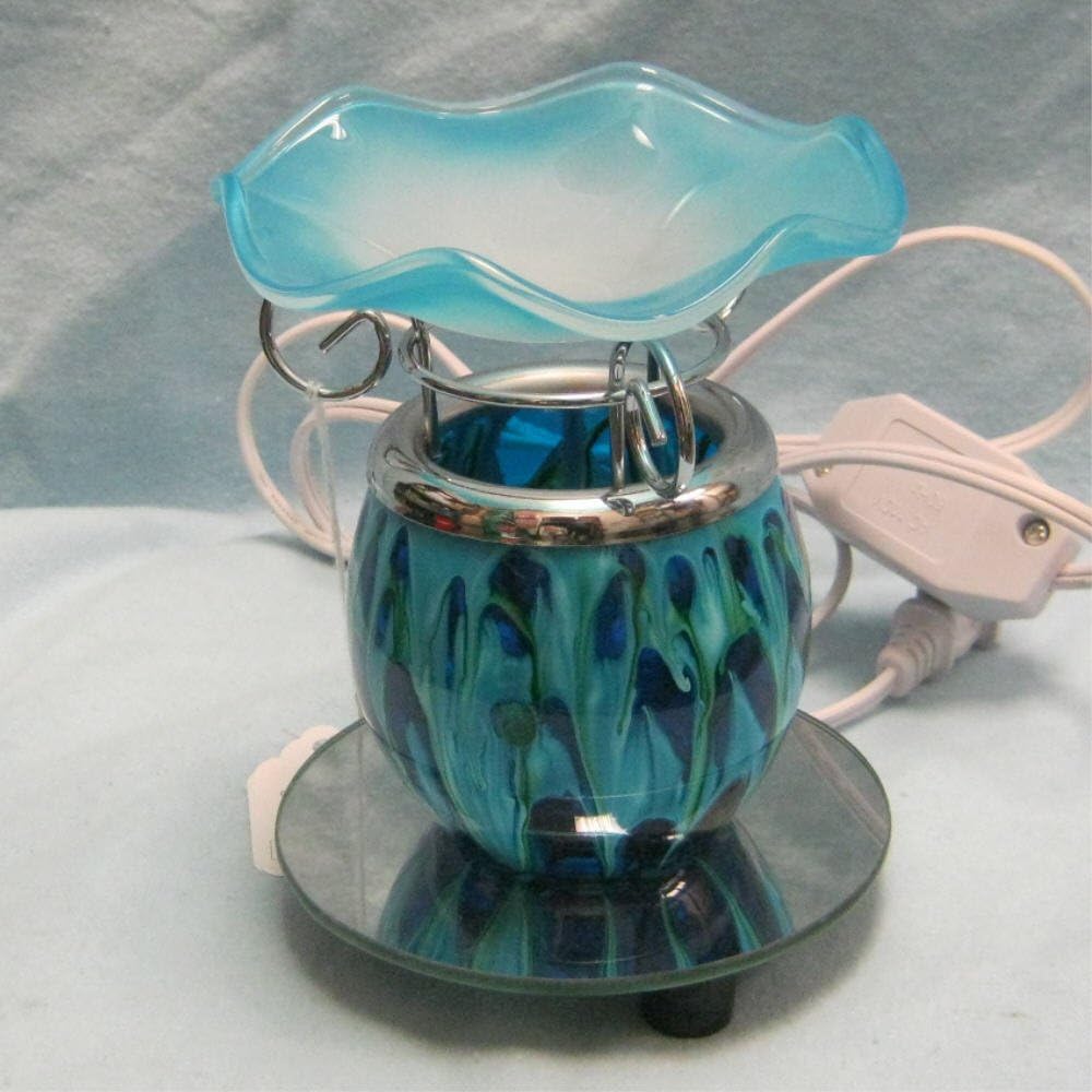 1 X Blue Glass Marbled Tart or Oil Warmer by Unknown