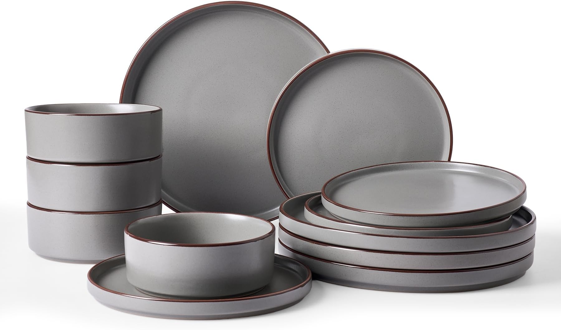 Famiware Nebula Ridge Stoneware Dinnerware Sets, Plates and Bowls Sets for 4, 12 Pieces Dishes Set, Microwave and Dishwasher Safe Kitchen Plates, Dark Gray