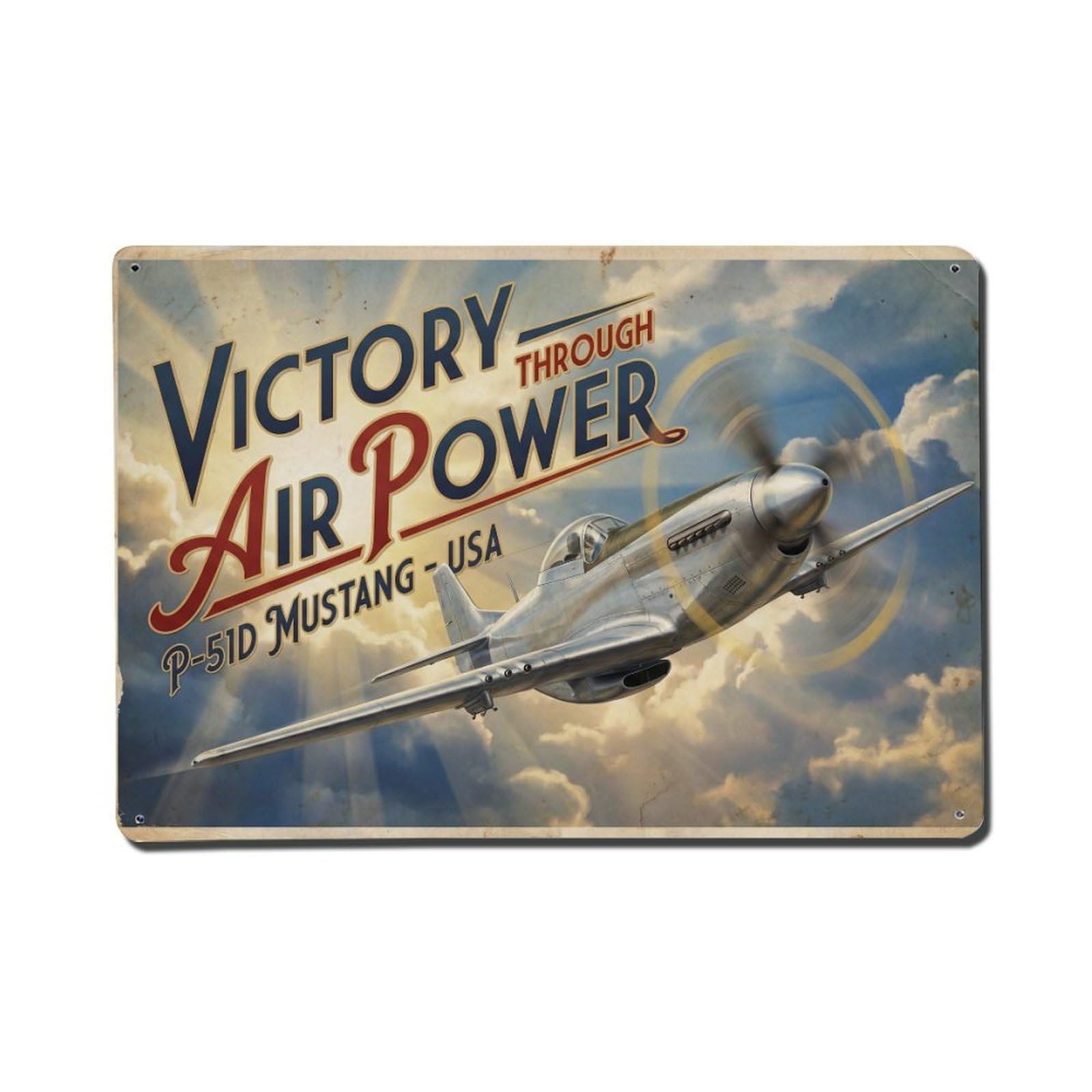 P-51D Mustang Fighter Aircraft Heroic Realism Metal Tin Sign Plaque Wall Decor for Cafe, Man Cave, Club Bar, Office, Home Garden Round Metal Poster 8x12Inch