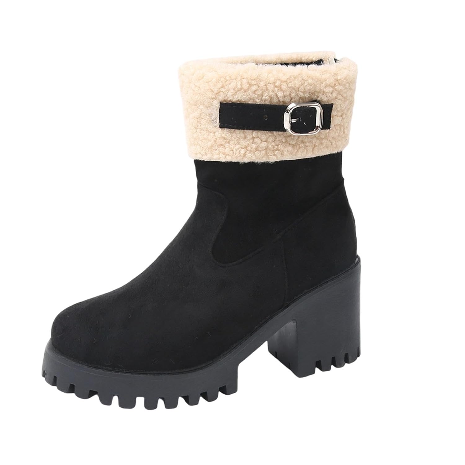 Womens Winter Boots with Fur Lined Chunky Heel Ankle Booties Warm Slip On Snow Boots Waterproof Shoes Outdoor