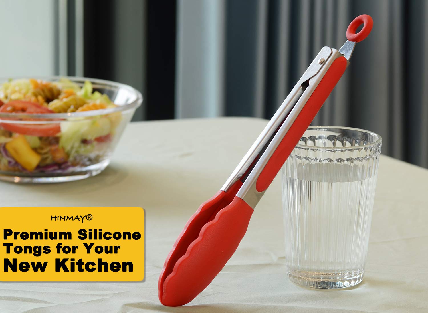 HINMAY Pinzas de cocina de silicona para servir de 9 pulgadas, juego de 3 (rojo)