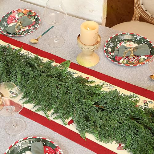 12 FT (2 * 6FT) Realistic Artificial Cedar Pine Garland - Thick Lush Full Faux Greenery Garland for Fireplace Mantle, Indoor Outdoor Christmas Holiday Home Party Decorations — view 5