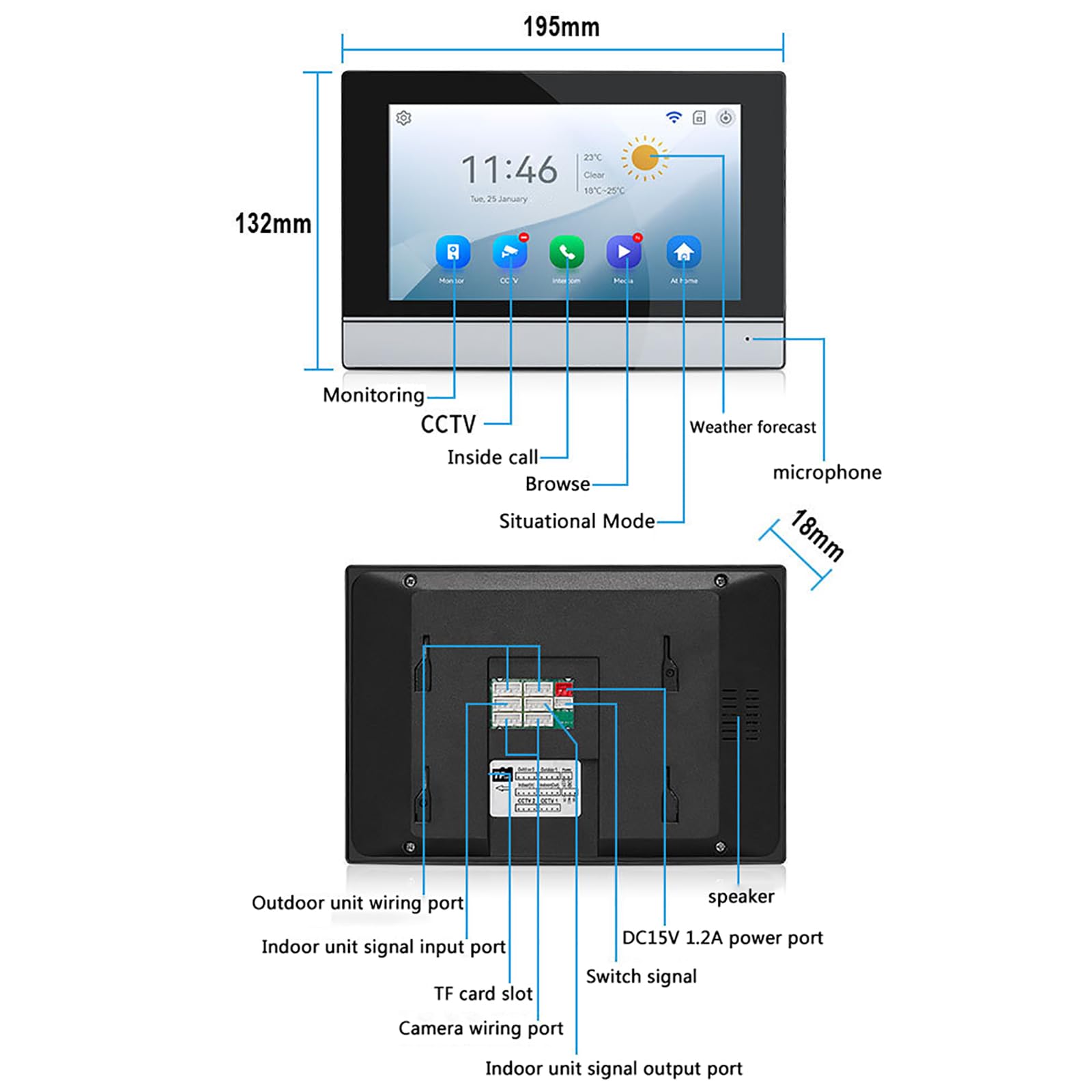 1080P Wireless Video Door Intercom, Video Door Intercom, IP Video Door Intercom, Verdrahtete Video-Türklingel Wohnung Gegensprechanlage(1 Glockenspiel+1 Bildschirm+2 Kamera)