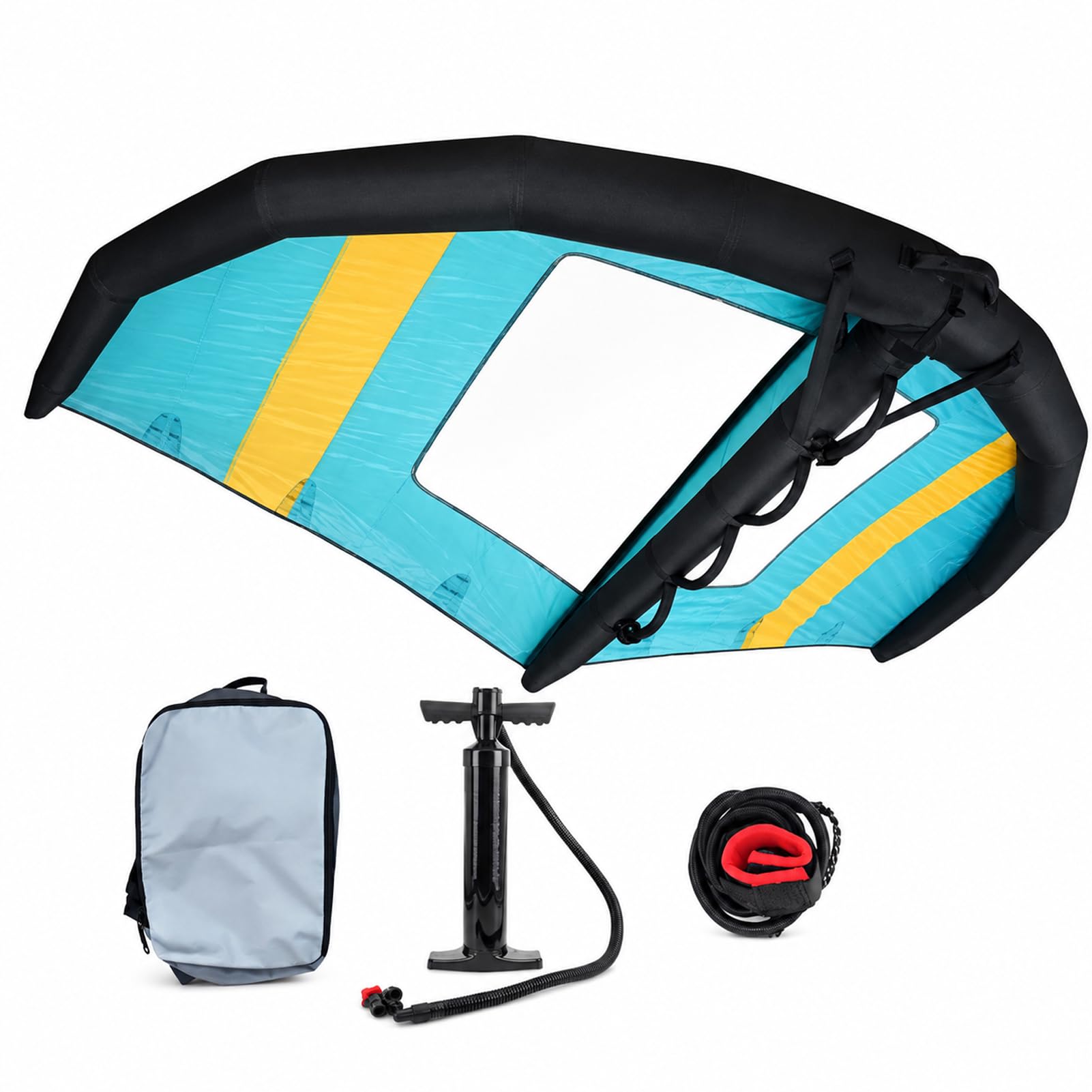 Ala Wing Hinchable de Mano para Windsurf, Surf y Deportes Acuáticos | Tamaños 4/5/6 m², Bomba y Bolsa de Transporte Incluidas, Uso Sin Arnés, Líneas ni Barra de Control