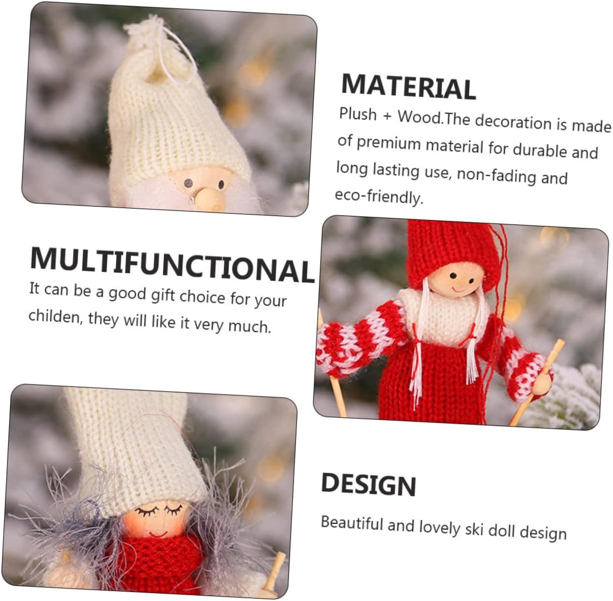 SAFIGLE 12pcs Ski Doll Decor Skiing Figurines for Christmas Tabletop Lovey Doll Decoration Festive Desktop Ornament Xmas Home Adornment