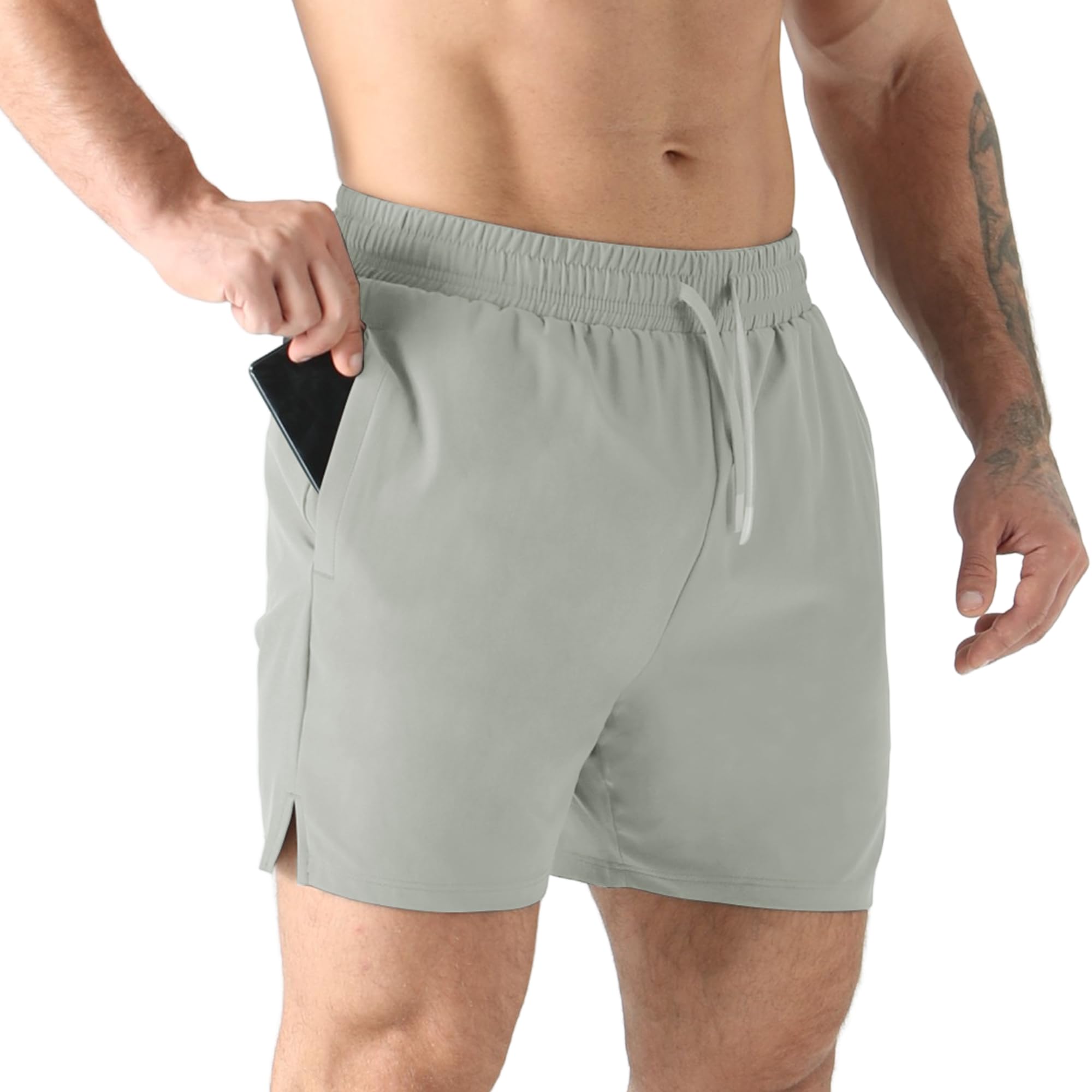 Jupmov Leichte Jogginghose Sport Shorts Herren Kurz 5 Inch mit Verdecktem Reißverschluss Tasche Trainingshose Short Hose