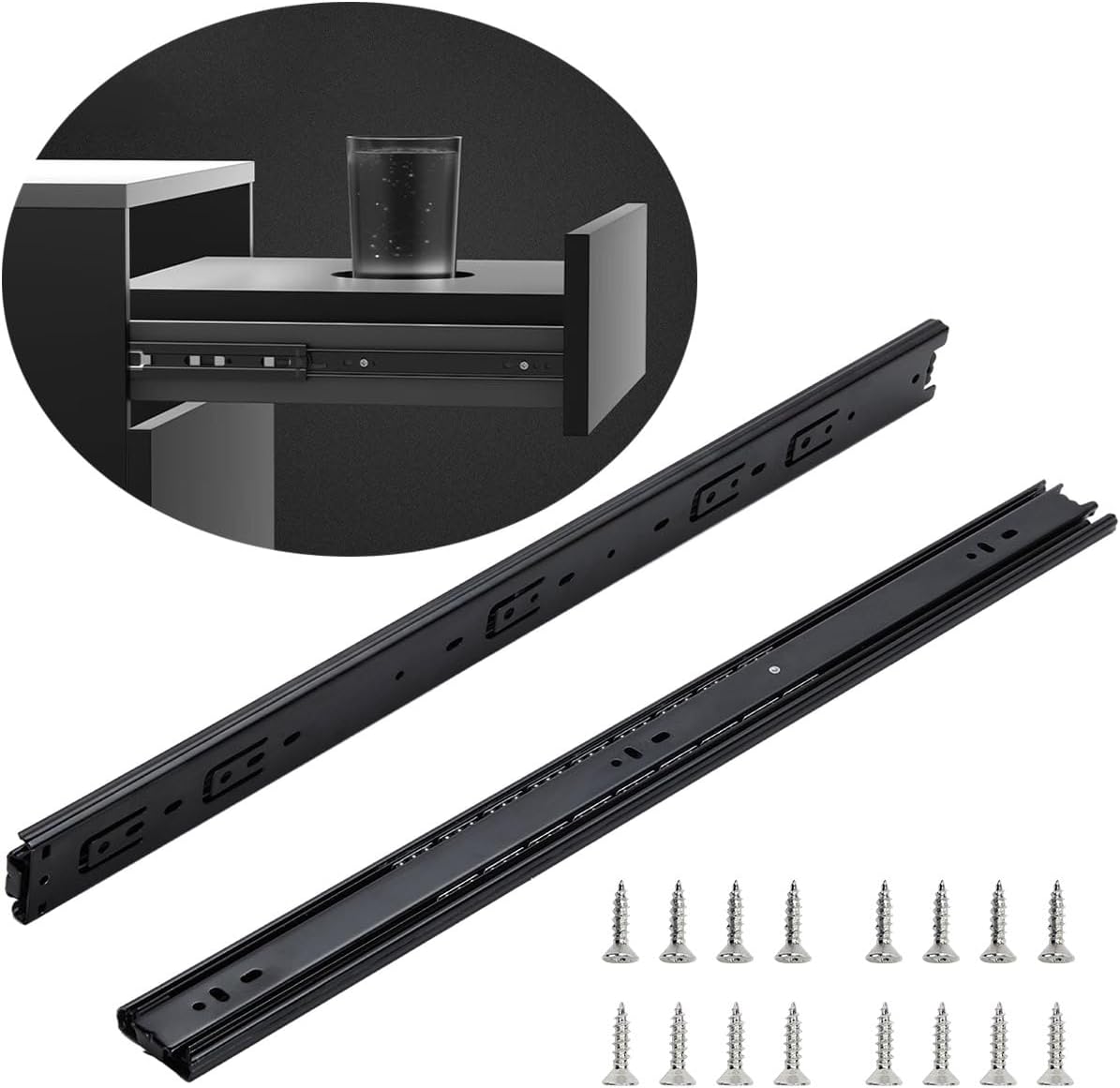 6 Pairs 14 inch Black Drawer Slides Full Extension Side Mount Ball