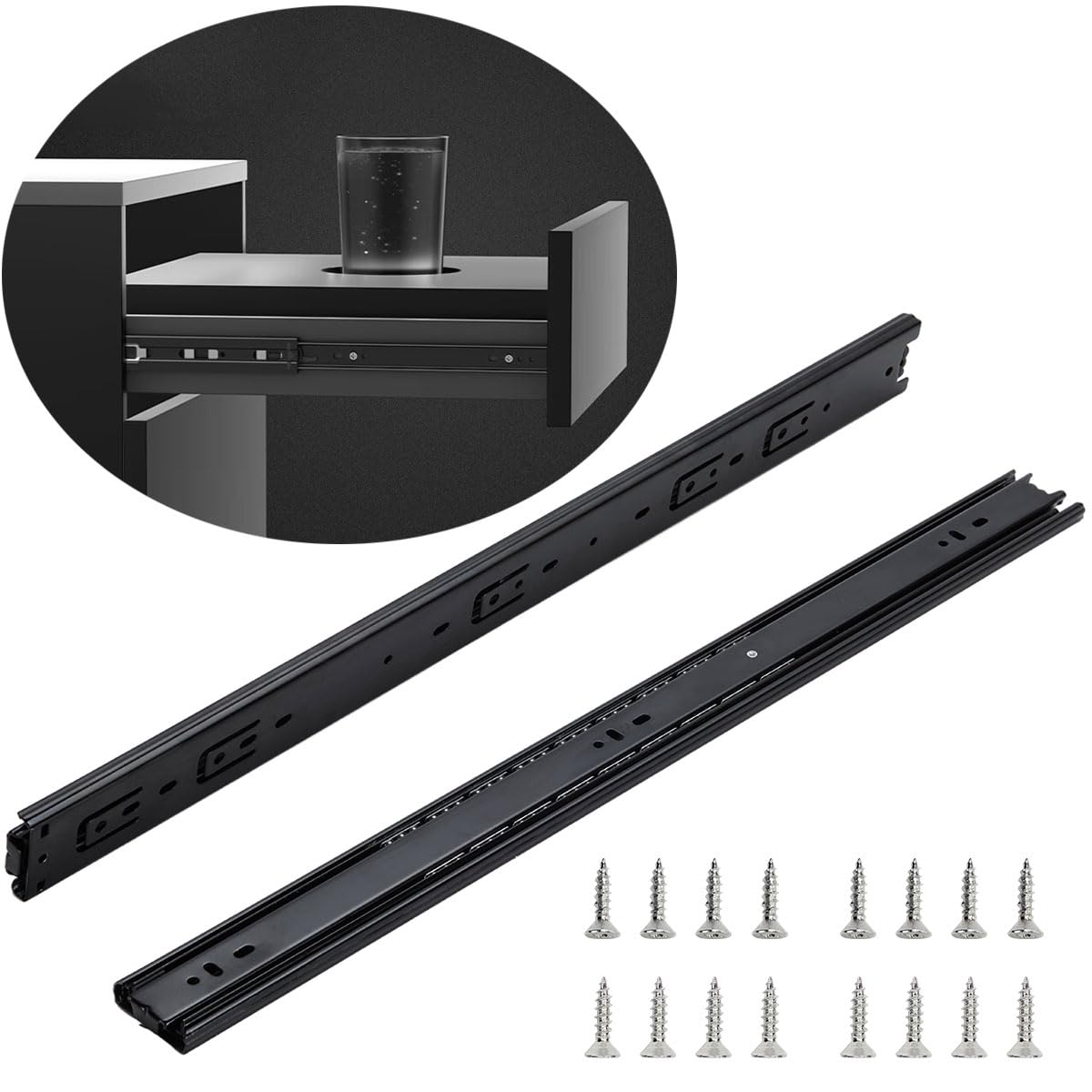 6 Pairs 18 inch Black Drawer Slides Full Extension Side Mount Ball Bearing 3-Section Drawer Slide Set
