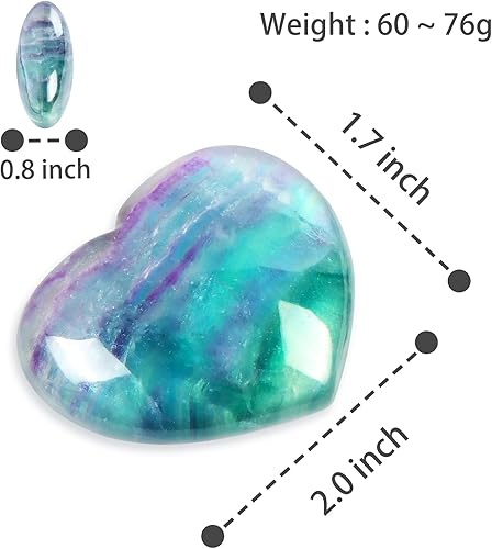 Miniatura 4 de Artistone Cristal de fluorita arcoíris de 2 pulgadas, cristales curativos de corazón, piedras de corazón pulidas de bolsillo, piedras preciosas de