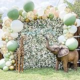 Sweet Baby Co. Sage Green Balloon Garland Arch Kit with Eucalyptus Olive, Peach, White, Gold Balloons and Greenery for Forest Safari Jungle Tropical Theme Decorations Baby Bridal Shower Birthday Party