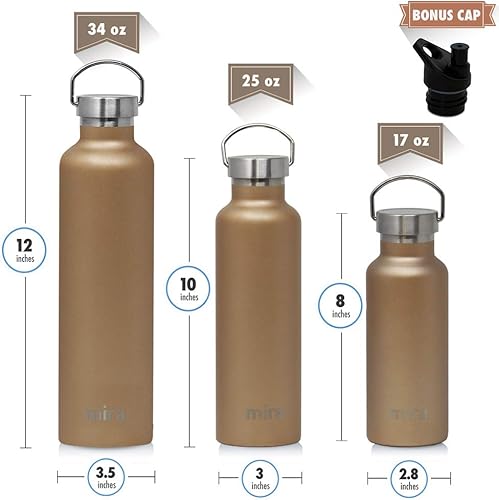 Miniatura 5 de MIRA Alpine - Botella de agua con 2 tapas, frasco de acero inoxidable 188 aislado al vacío, acabado brillante duradero, botella Hydro Bottle - 17 oz