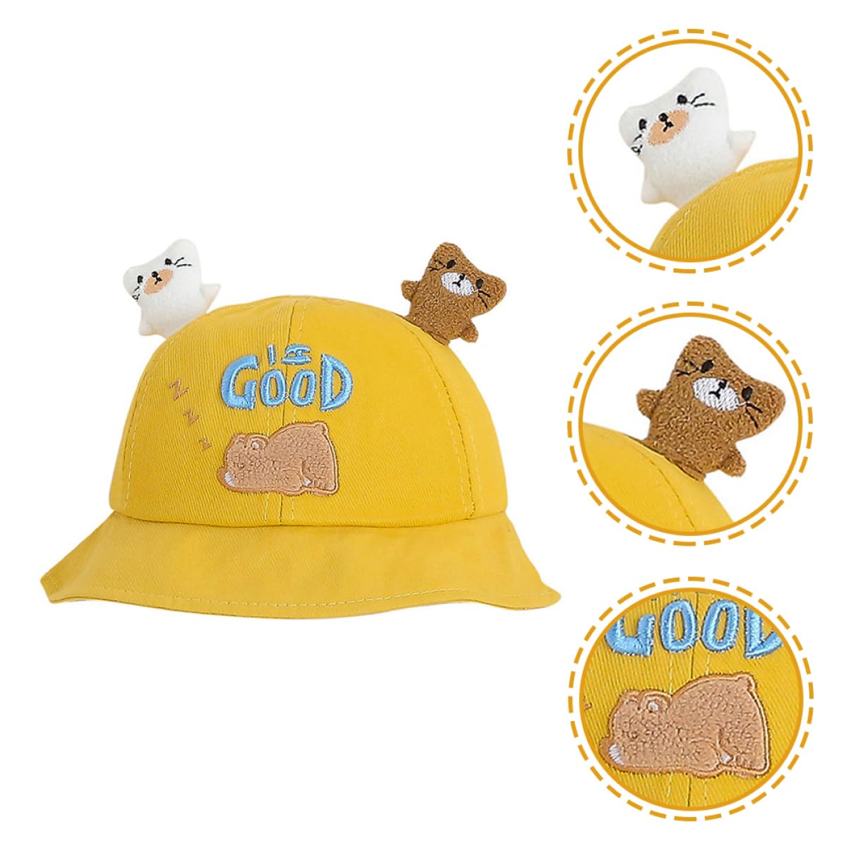 Sombrero De Cubo para Sombrero De Playa para Bebé De Chicas De Dibujos Animados De Bebé Recién Nacido De Yellow Algodón