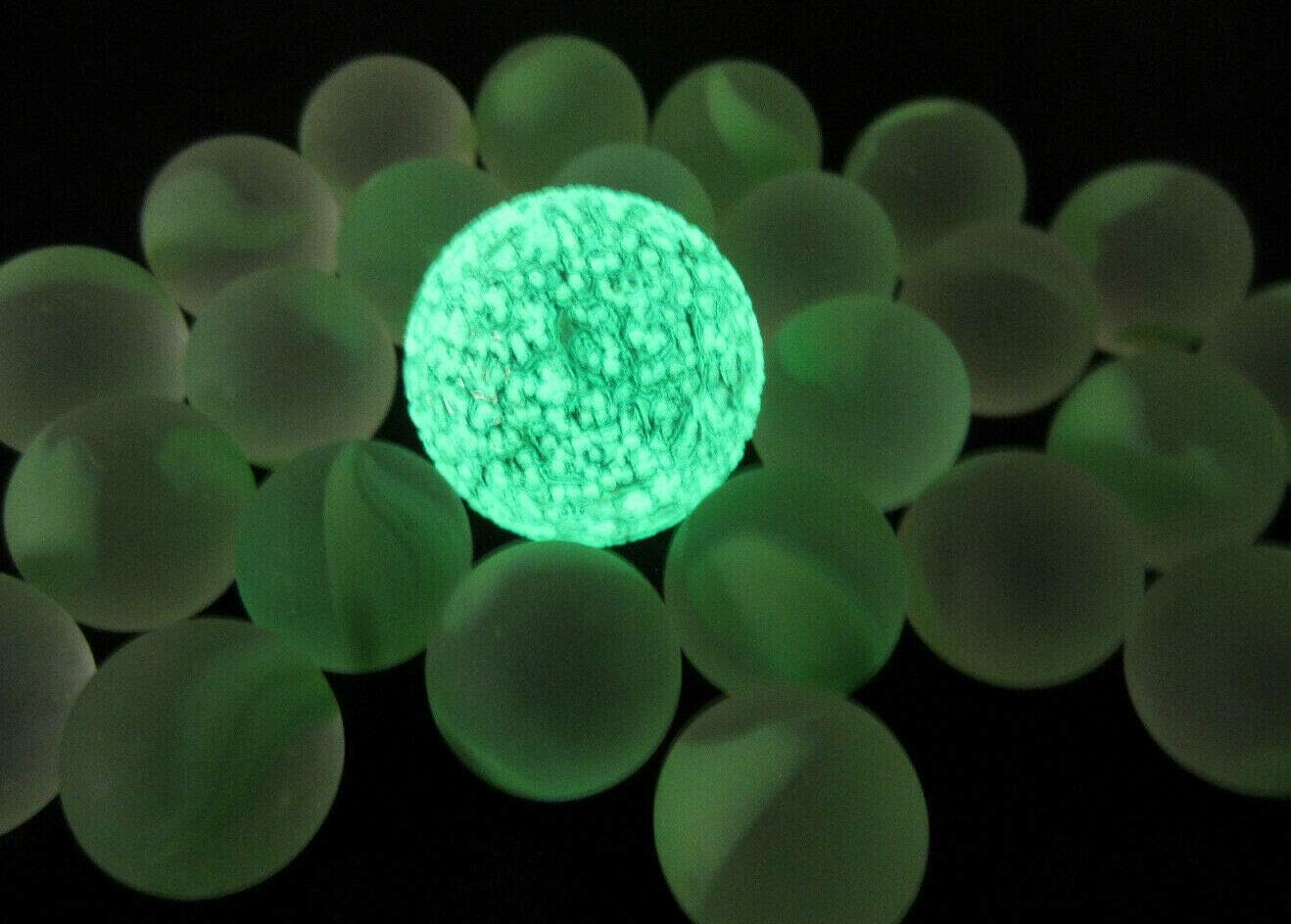 Big Game Toys~25 Glass Marbles Moon Glow Green/Yellow Speckled Classic Style Game Pack (24 Player, 1 Glow in The Dark Shooter) Decor/Vase Filler/Aquarium Shooter Patch MIB