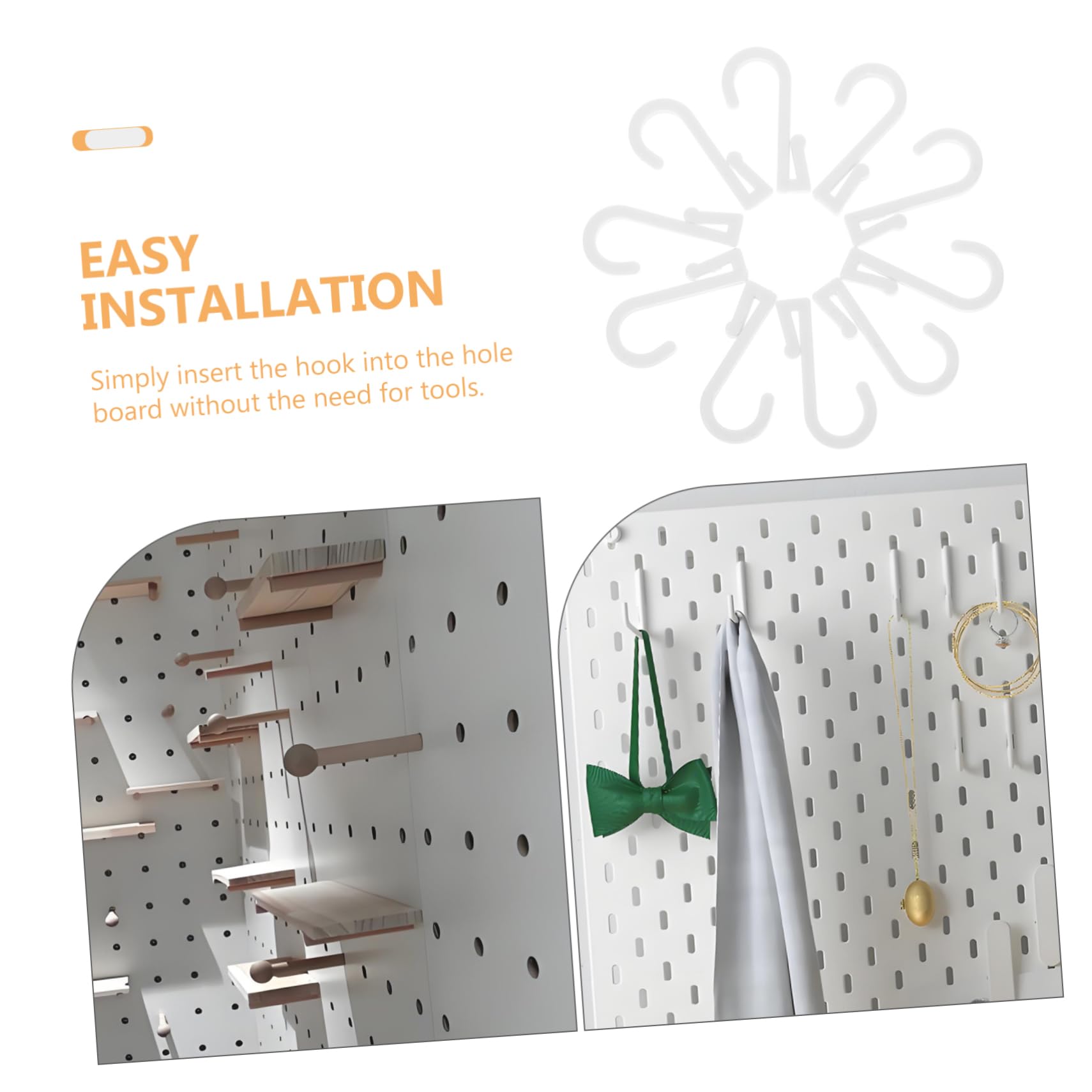 Housoutil 10Pcs Clip Plastic Flat Hanging Hooks for Pegboard Durable Tool Hangers for Towels Bags and Clothes Kitchen Bathroom Stylish Minimalist Design