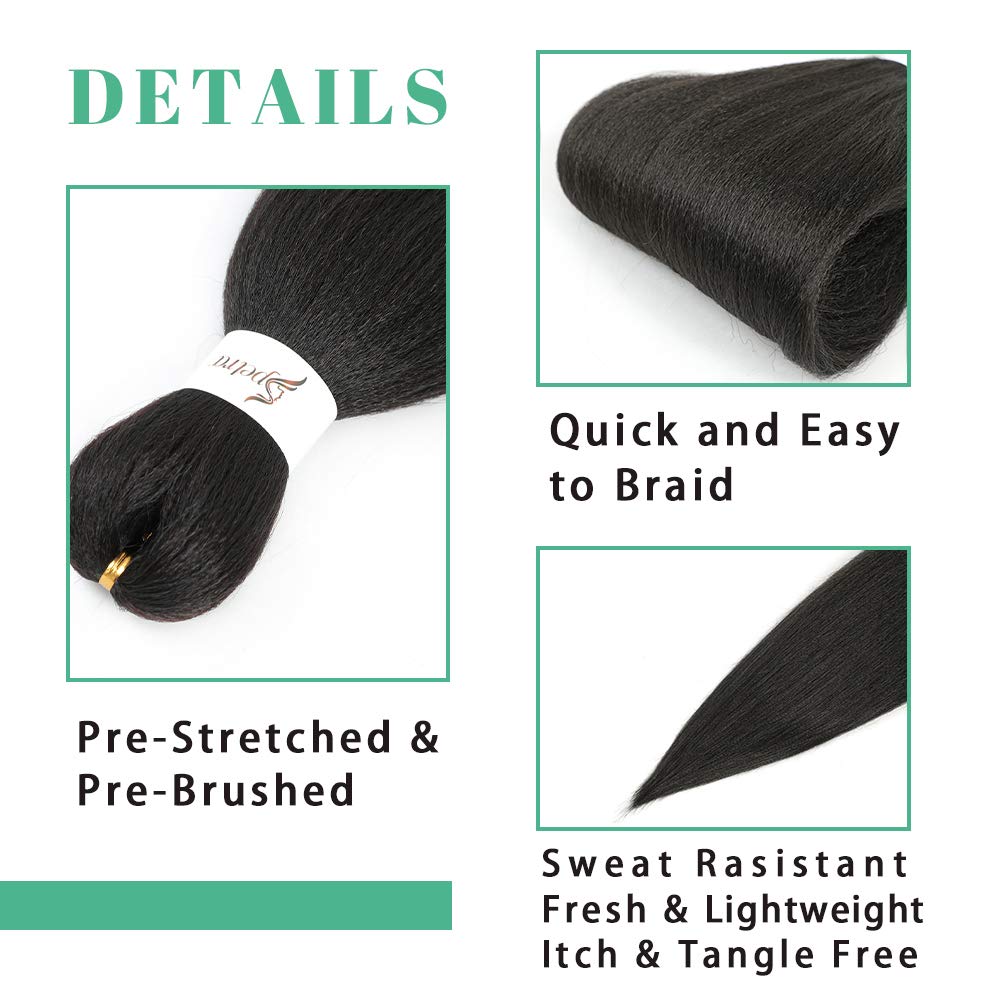 [MULTI PACKS DEAL] Pre Stretched Braiding Hair 24 Inch - 8 Bundles Synthetic Crochet Braids Lightweight EZ Braids Dark Brown Professional Soft Yaki Straight Hair Hot Water Setting for Kids Women