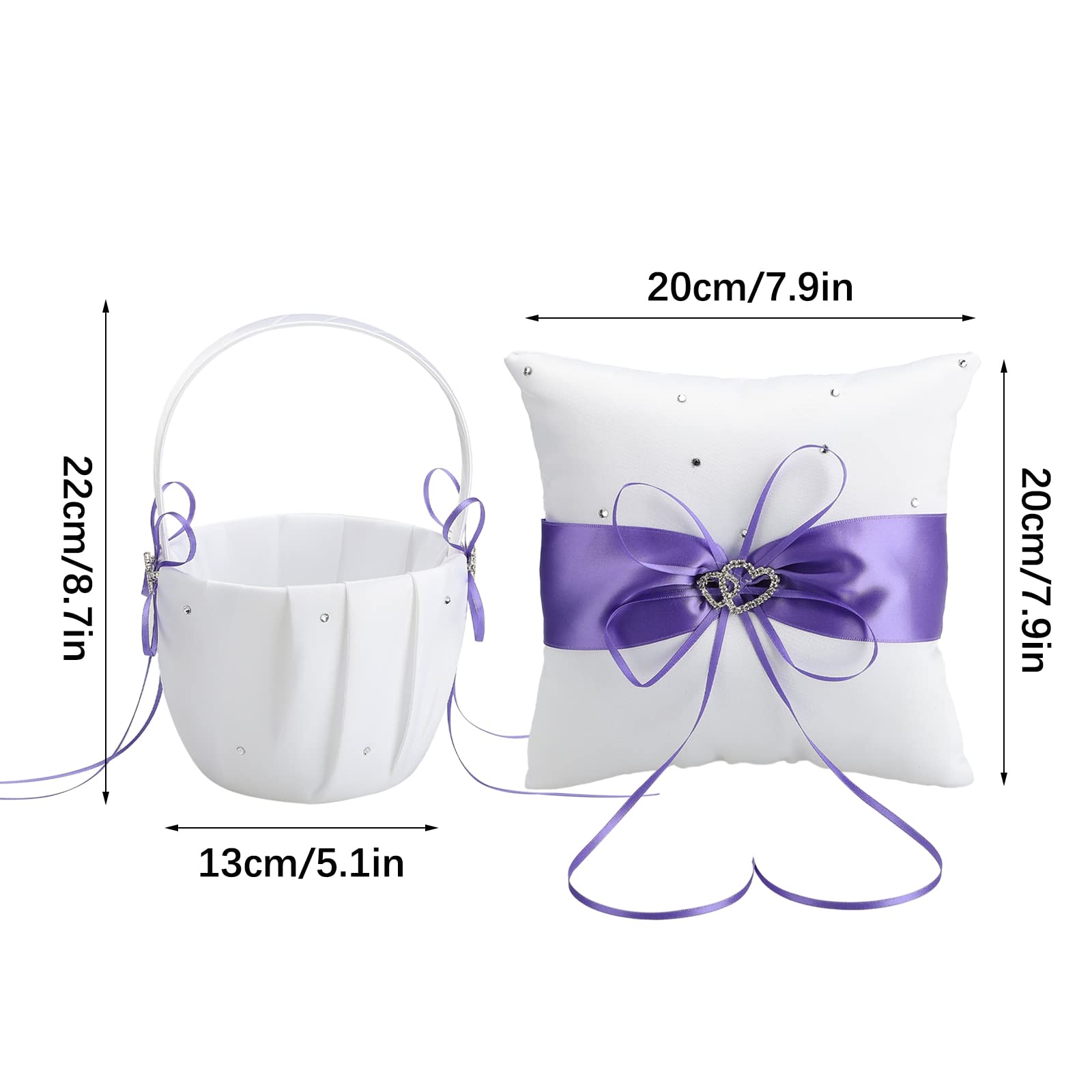 Almohada portadora de anillos de boda y cesta de niña de flores, cesta de pétalos de satén con diamantes de imitación para propuesta, compromiso, ceremonia de boda