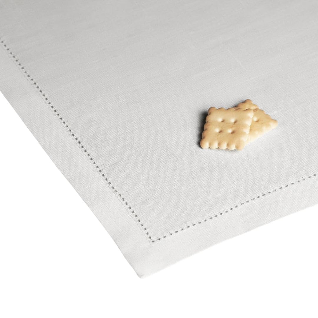 Cuore di lino - Chemin de table en pur lin 100 % fabriqué en Italie Ajour blanc optique (50 x 150 cm)