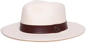Chapéu Panamá Masculino Praia Palha Rigida Creme Faixa Couro Marrom