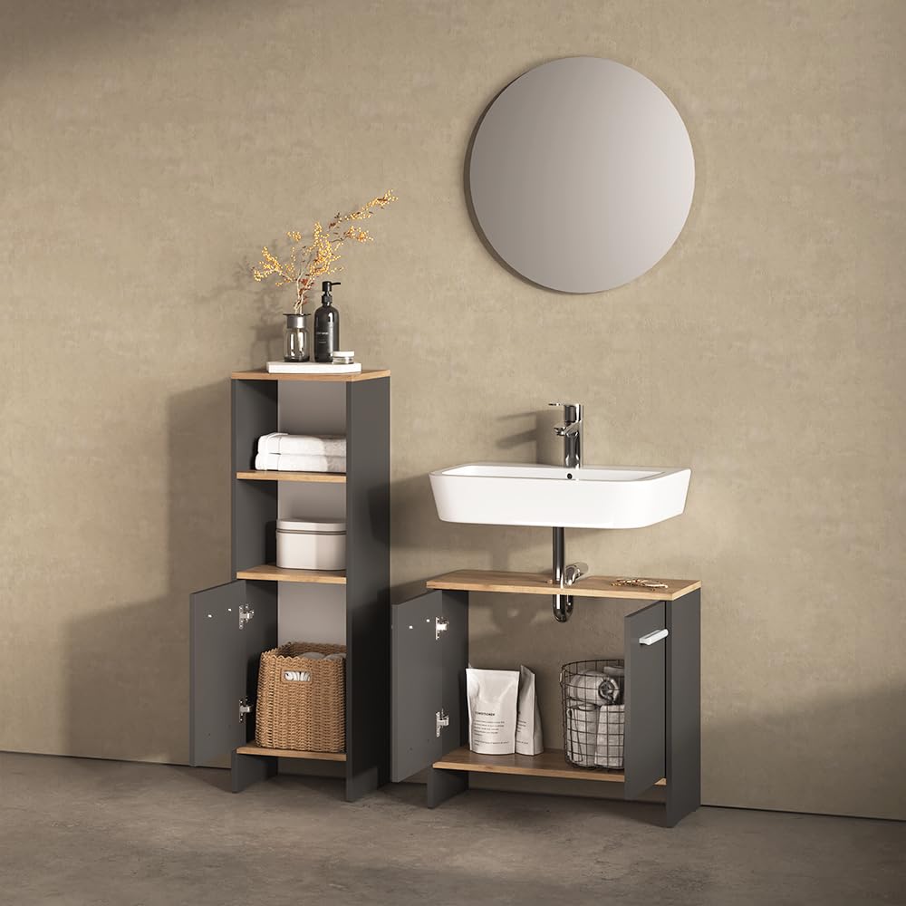 Livinity Set di mobili da bagno Amalfi, Antracite/Rovere dorato 65 cm