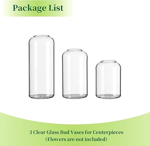 Miniatura 6 de Hewory - Jarrones de cristal para flores, modernos jarrones de vidrio soplado para centros de mesa, juego de 3, mini jarrones transparentes a granel