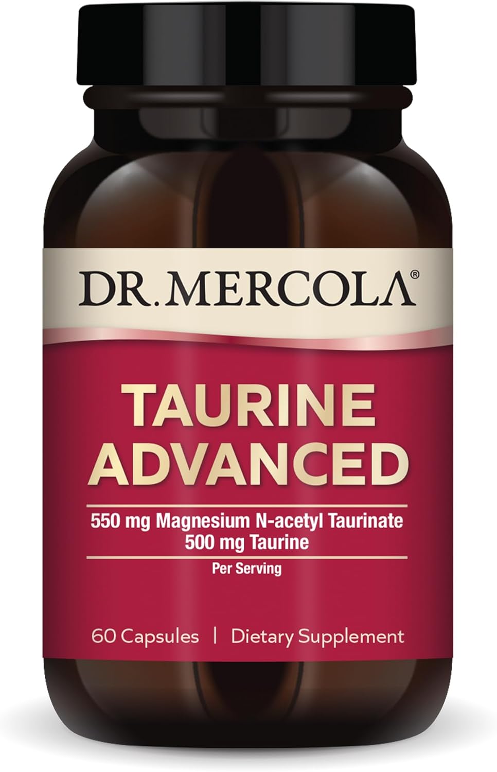 Dr. Mercola Taurine Advanced, 500 mg Taurine Per Serving, Dietary Supplement, Supports Muscle Function, Non-GMO - 30 Servings (60 Capsules)
