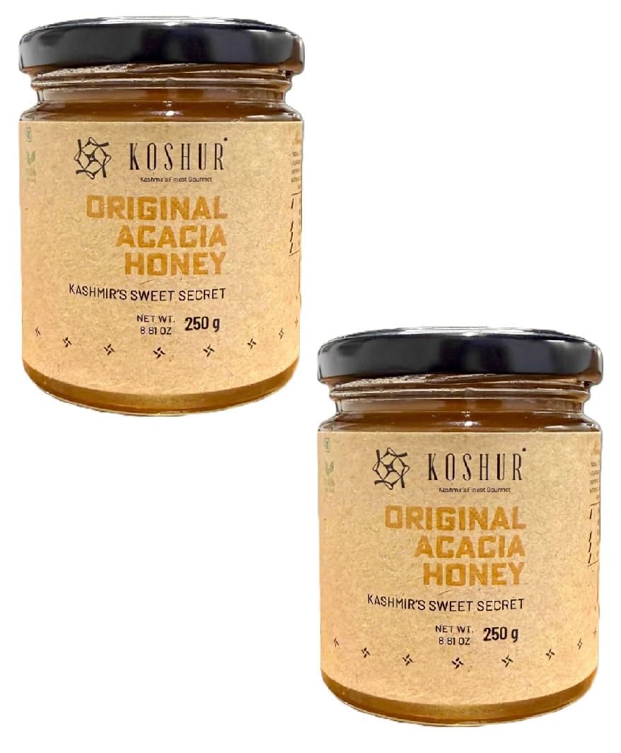 Kashmiri Acacia White Honey 500g (250g*2), Pure & Raw, Authentic Himalayan Honey, Rich in Nutrients, Natural Sweetener, Boosts Immunity,Organic, No Additives or Preservatives