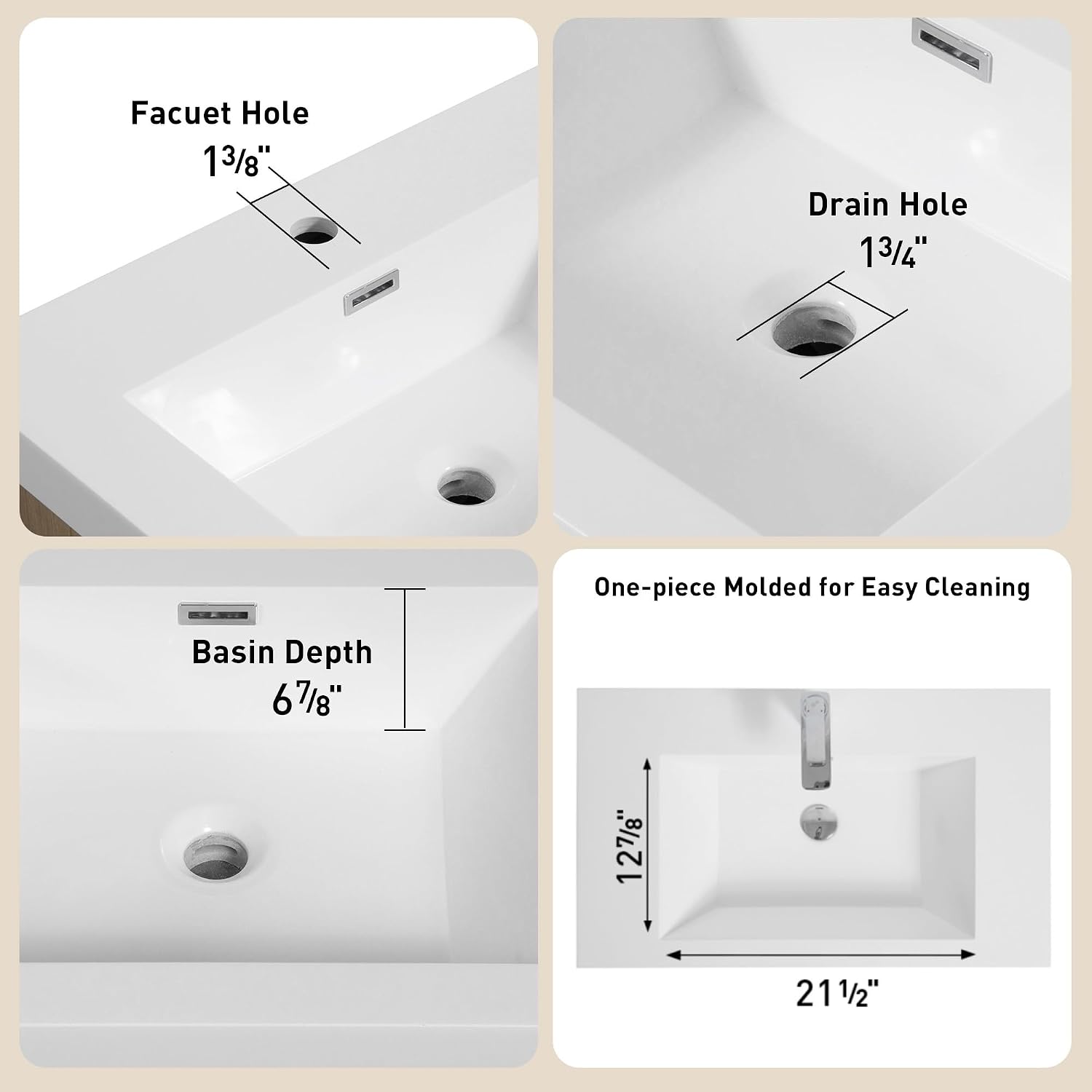 KEIKI 36" Wall-Mounted Bathroom Vanity with Sink, Floating Bathroom Vanity Storage Cabinet with Stone Resin Countertop and 2 Soft Close Drawers, Pre-Installed & U-Shape Drain, Natural Oak
