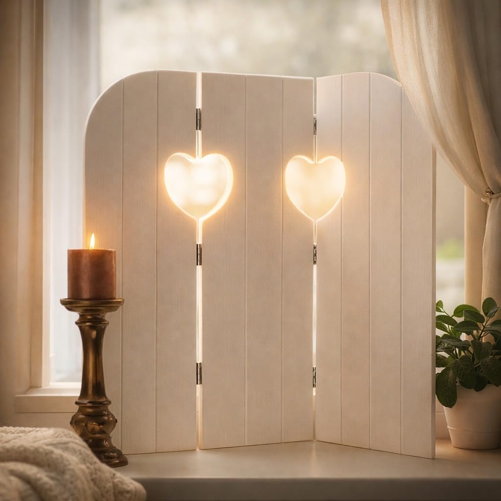 DRULINE Paravent décoratif en bois pour fenêtre ou mur, motif papillon et cœur, 58 cm, blanc (cœur)