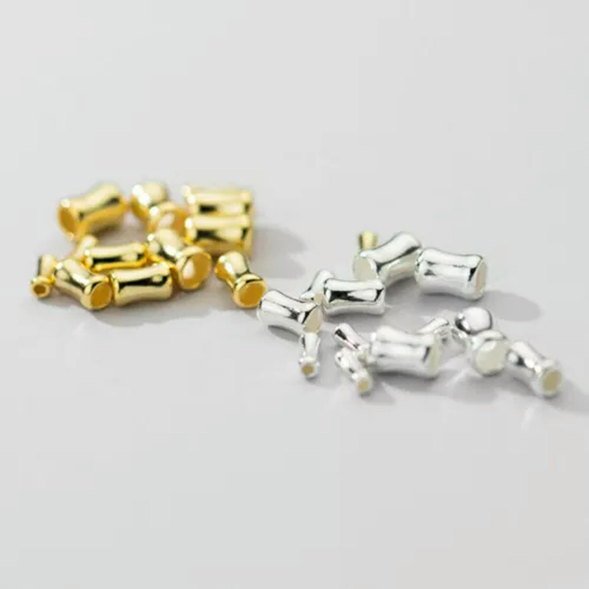 Knochenförmige Spacer-Röhrchenperlen aus 925er Silber, A2913-Gold-B, 2,5 x 6 mm, 100 Stück