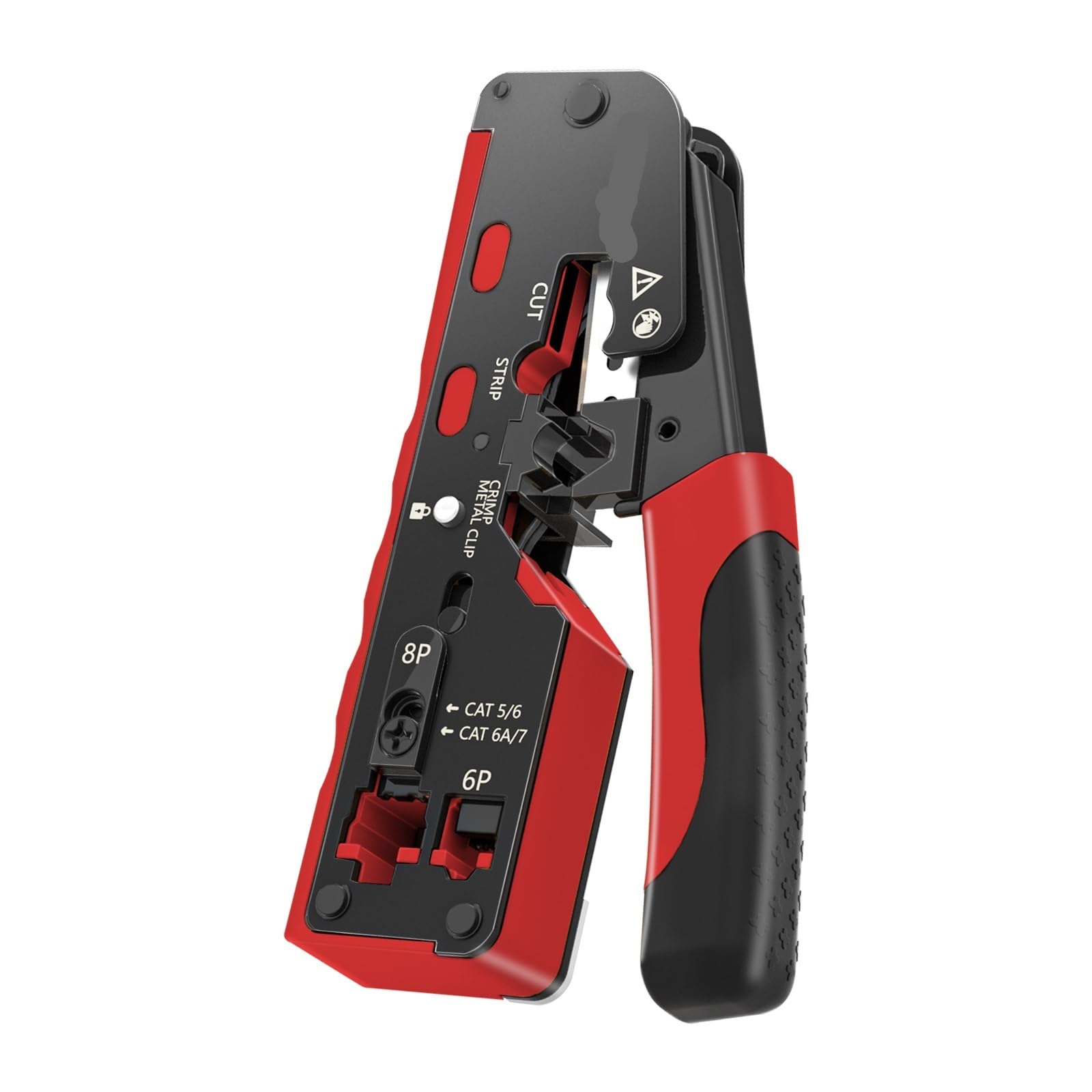 Pinza crimpatrice RJ45 for connettori Ethernet Cat7 Cat6a Cat6 Cat5e, tronchese for cavi, crimpatrice Ethernet con lama di ricambio(Red)