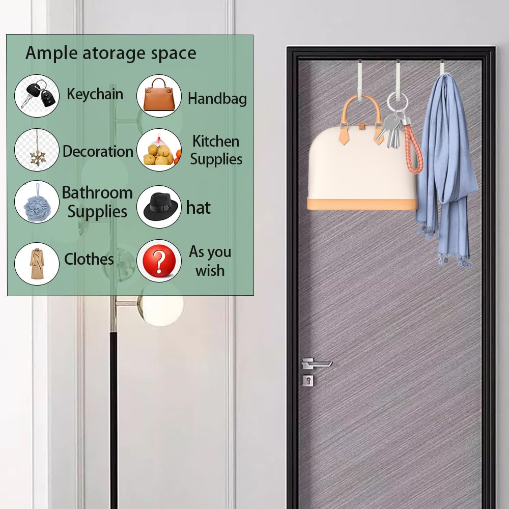 Over The Door Hooks ,4 Packs Vinyl Coated Over Door Hanger Heavy Duty Hook For Hanging Bathroom Living Room Kitchen Hanging Towels Clothes Shoes Bag Hats Coats