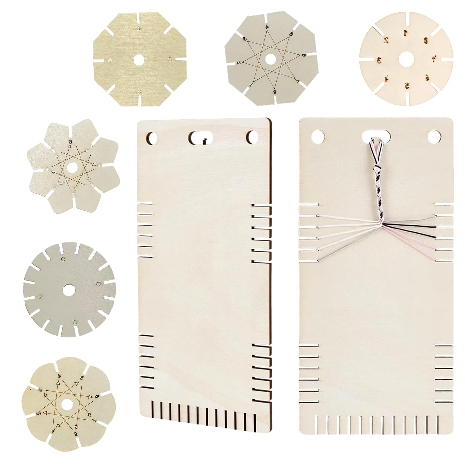 NEWFT 8Pcs Bracelets Weaving Plates Wood Braiding Discs Jewelry Crafting Tool Beading Cord Discs for Braided Rope Wood Weaving Plate
