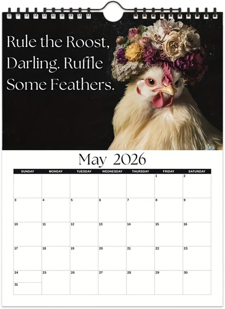 2026 Funny Hen Themed Wall Calendar, 12 Monthly Wall Planner, Rooster Chicken Design Calendar, For Bedroom School Traveling