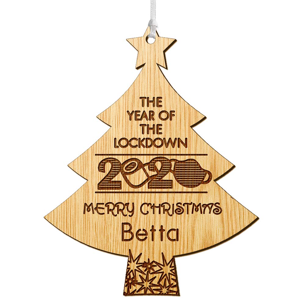 howson londonPersonalised Christmas Decorations at 2024 Lockdown Custom Xmas Bauble Wood Tree Ornaments Santa Gift for Babies Family Home Mum Baby Daughter with Any Name (Tree