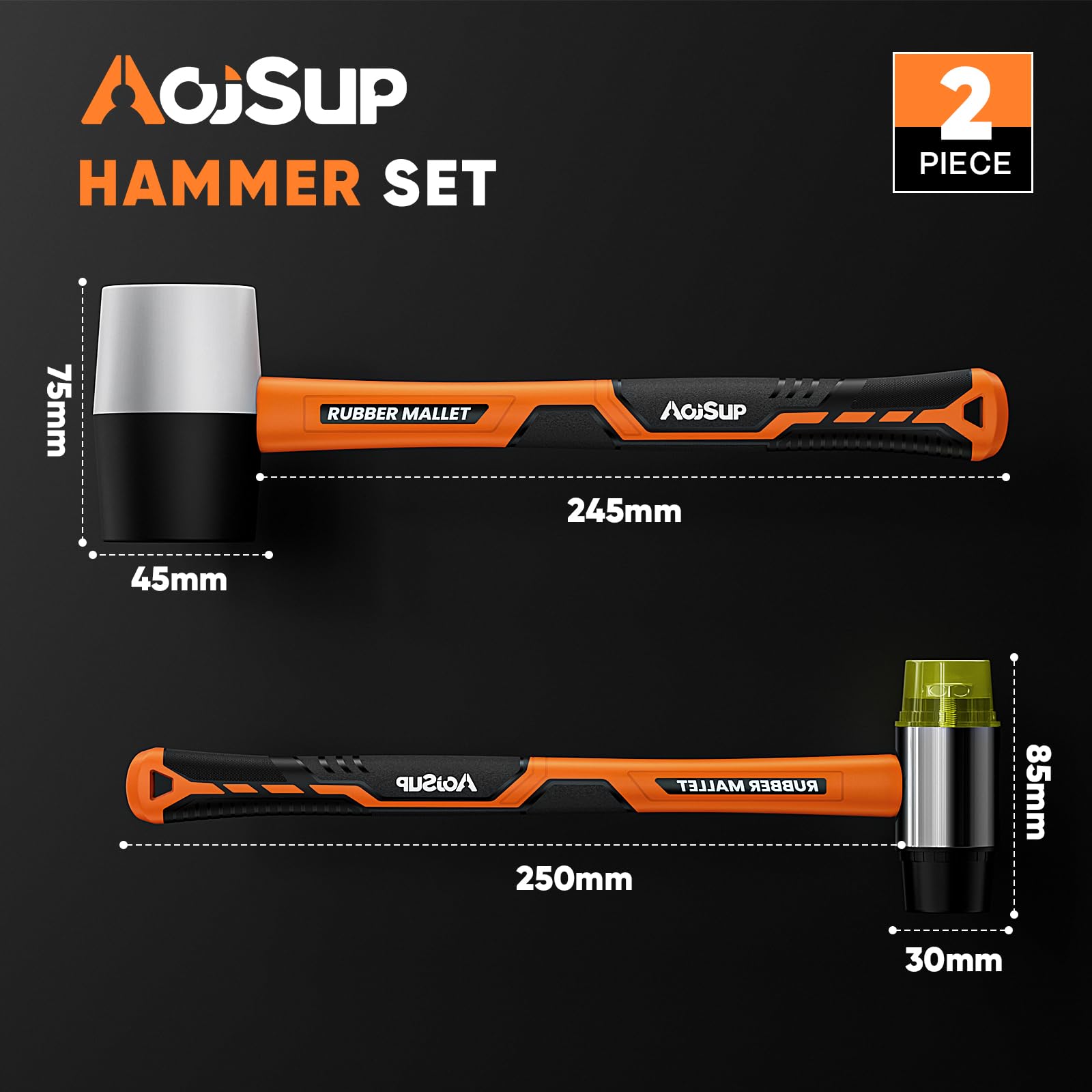 Set Martelli In Gomma 2 Pezzi | 45mm E 30mm Doppia Faccia | Con Impugnatura Ergonomica - Foto 10