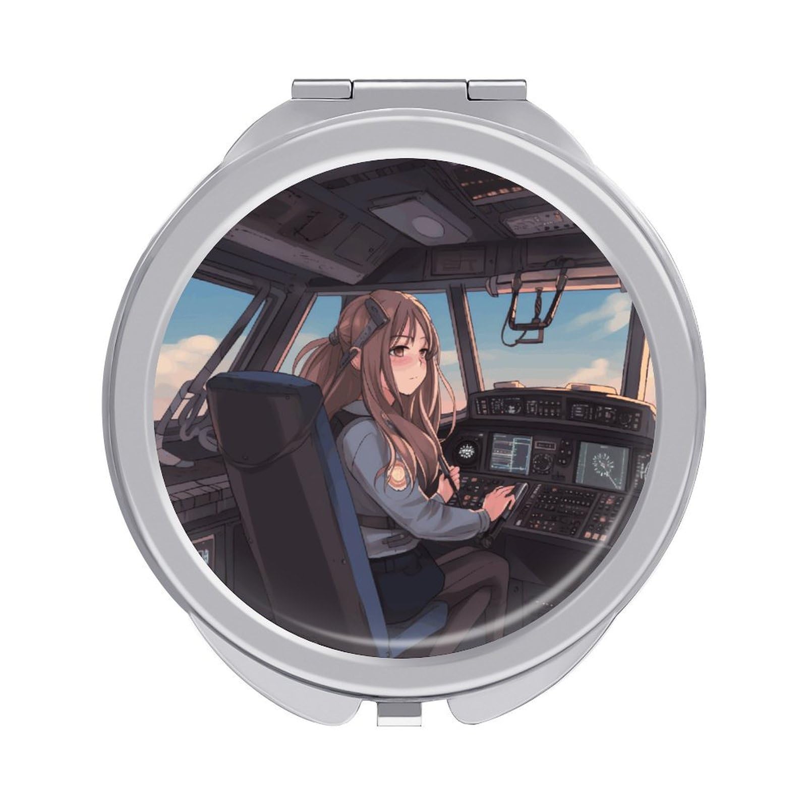 VstaDank Airplane Cockpit Compact Mirror for Purses Round Fashion Travel Makeup Mirror 2X /1x Magnifying Double Sides Mini Mirrors Portable Pocket Mirrors for Handbag Purse Women Gift