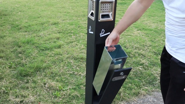 Image of Outdoor Commercial Metal Trash Can, Standing Metal Receptacle,Heavy Duty Weatherproof Lockable Disposal Container with Removable Inner Bucket for Patios, Gardens, Hotels, Pubs, Offices