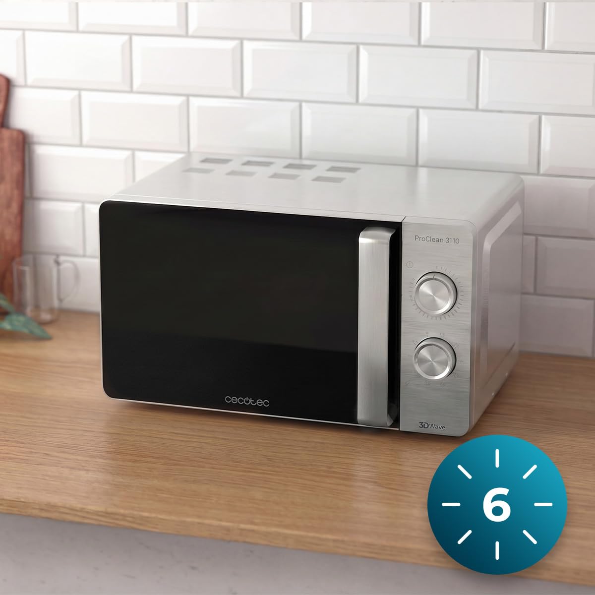 Cecotec Microonde con Grill 20L ProClean 3110 Wave. 700 W, Grill 800 W, Capacità 20 L, Tecnologia 3DWave, Modalità Scongelamento, 6 Livelli di Potenza, Timer 30 min, Bianco